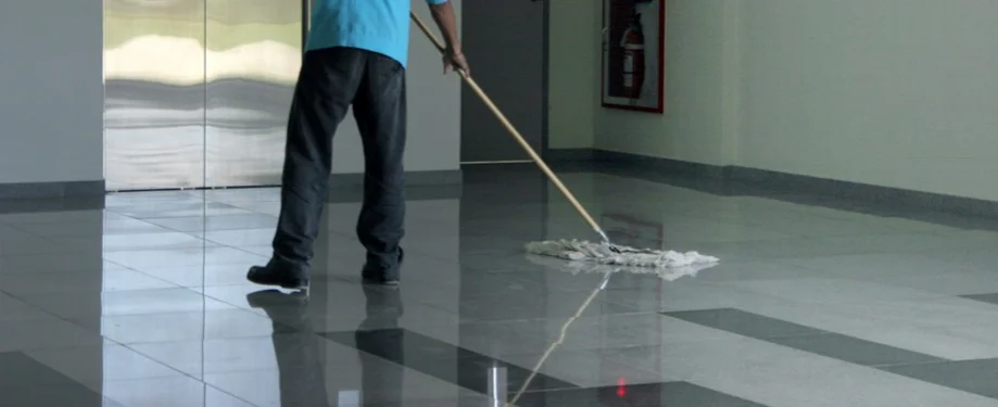 Cleaning a bright commercial interior